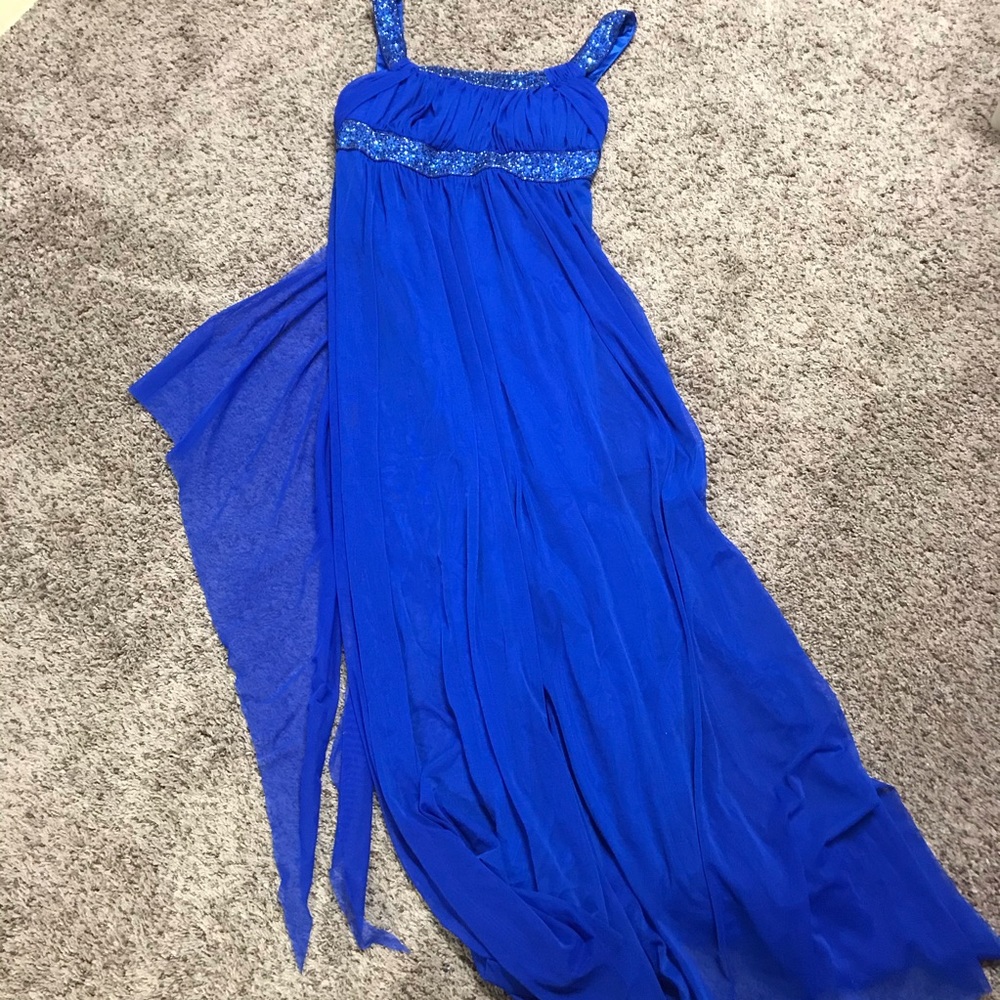 Oleg Cassini long blue gown with train size 12